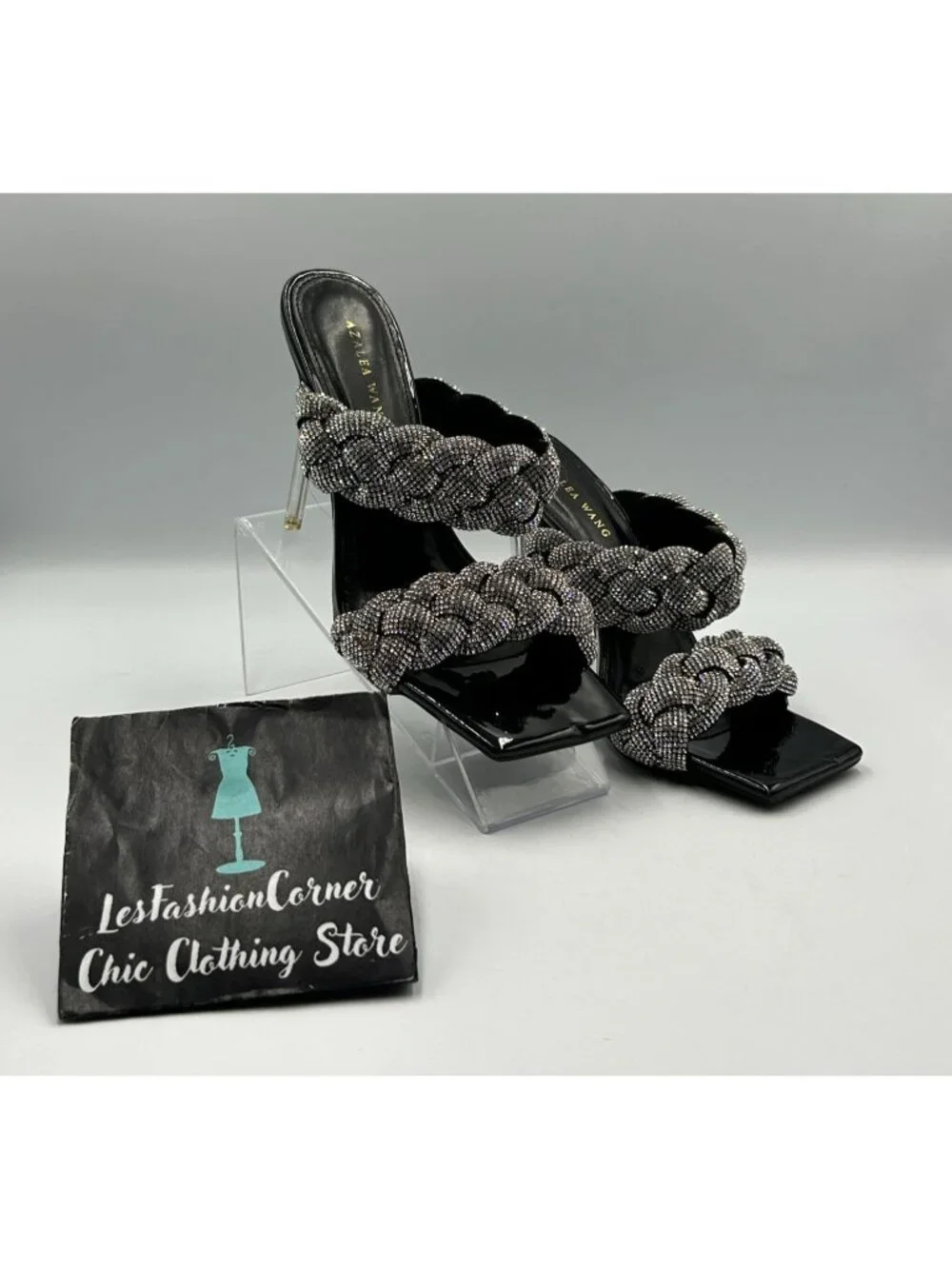 Azalea Wang Women's Black Patent Rhinestone Braided Stiletto Heels Size 6 3366 - Picture 7 of 16